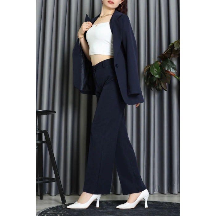 Dabıl Kumaş Astarlı İkili Blazer Takım Lacivert - 55041.1397.