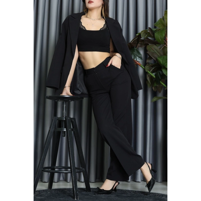 Dabıl Kumaş Astarlı İkili Blazer Takım Siyah - 55041.1397.