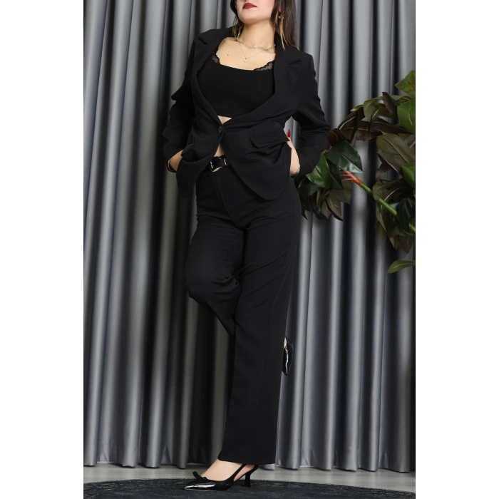 Dabıl Kumaş Astarlı İkili Blazer Takım Siyah - 55041.1397.
