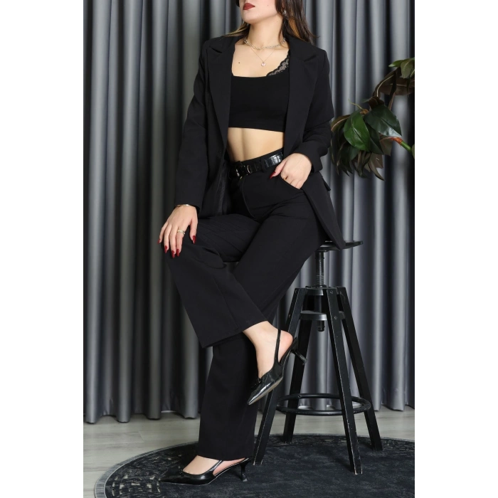 Dabıl Kumaş Astarlı İkili Blazer Takım Siyah - 55041.1397.
