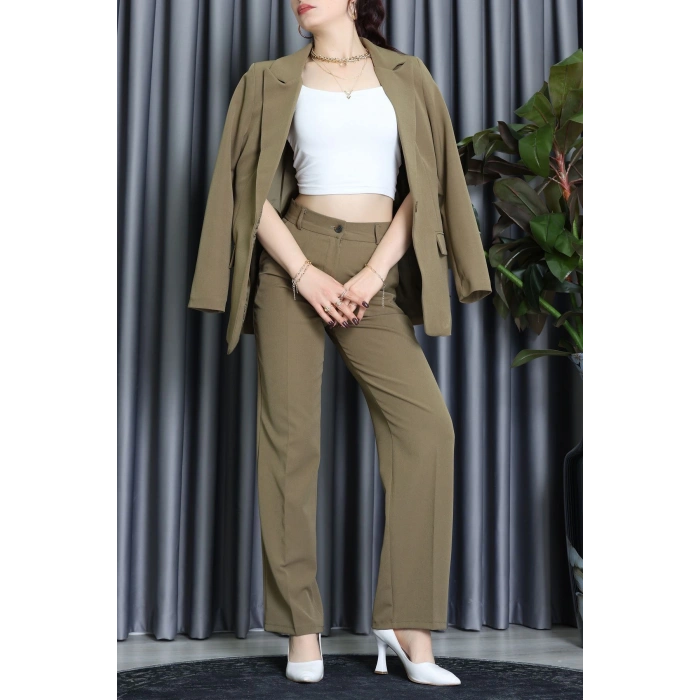 Dabıl Kumaş Astarlı İkili Blazer Takım Yağyeşili - 55041.1397.