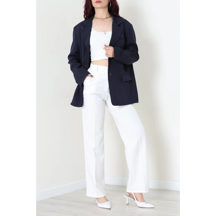 Dabıl Kumaş Astarlı Oversize Blazer Ceket Lacivert - 32493.1920.