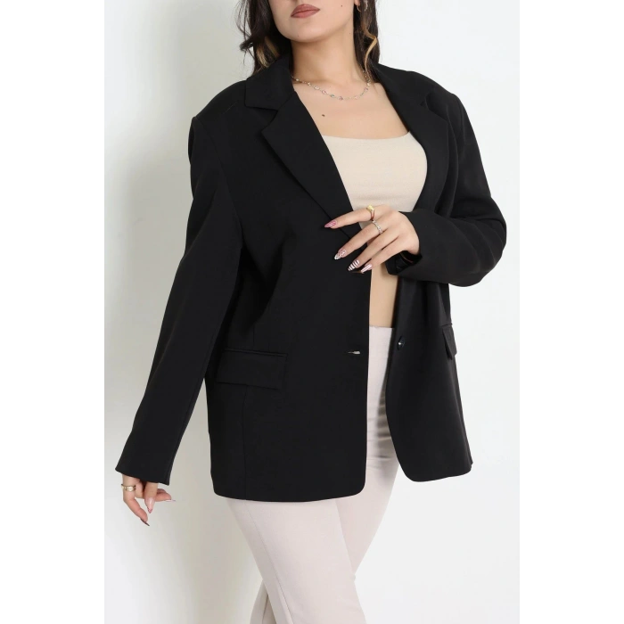 Dabıl Kumaş Astarlı Oversize Blazer Ceket Siyah - 32493.1920.