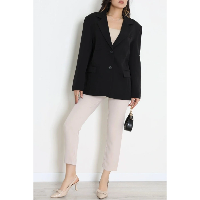 Dabıl Kumaş Astarlı Oversize Blazer Ceket Siyah - 32493.1920.
