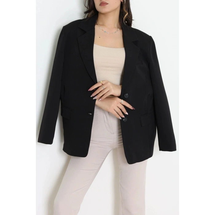 Dabıl Kumaş Astarlı Oversize Blazer Ceket Siyah - 32493.1920.
