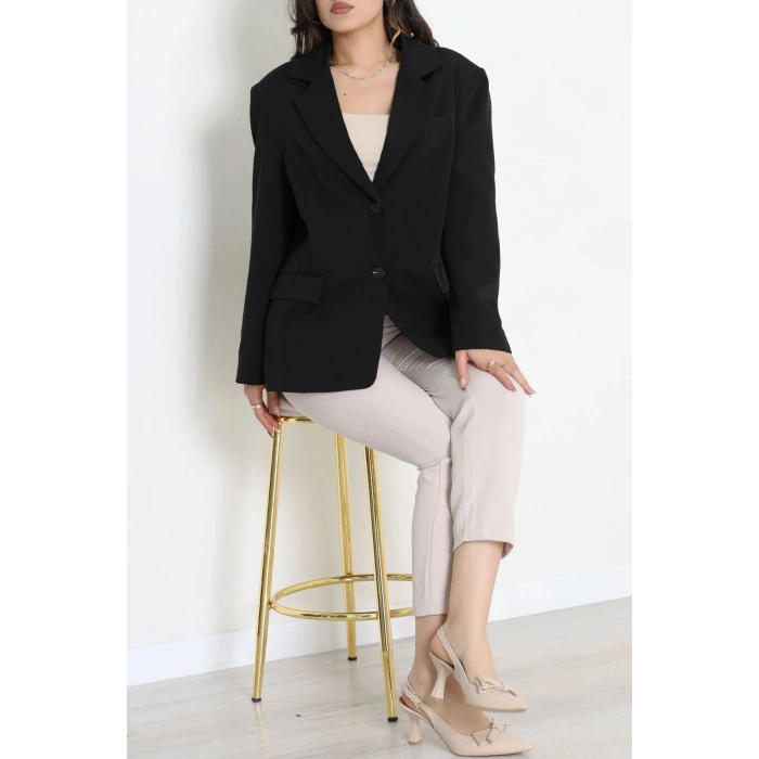 Dabıl Kumaş Astarlı Oversize Blazer Ceket Siyah - 32493.1920.