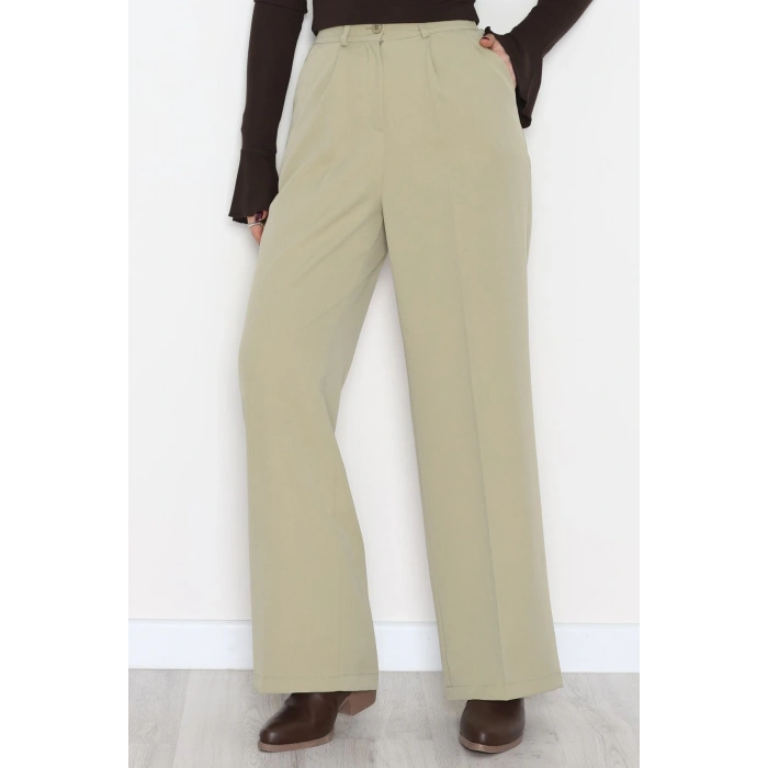 Dabıl Kumaş Bel Lastikli Palazzo Pantolon Çağla - 2082.1991.