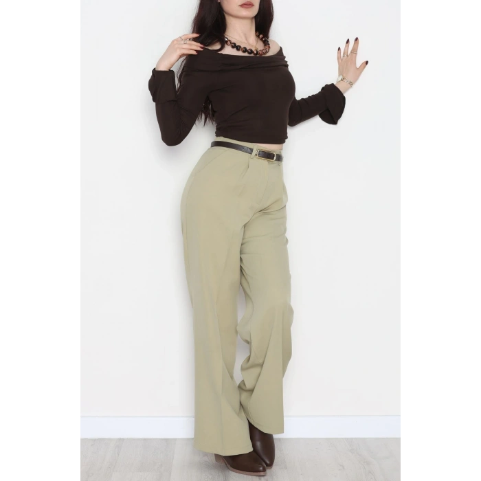 Dabıl Kumaş Bel Lastikli Palazzo Pantolon Çağla - 2082.1991.