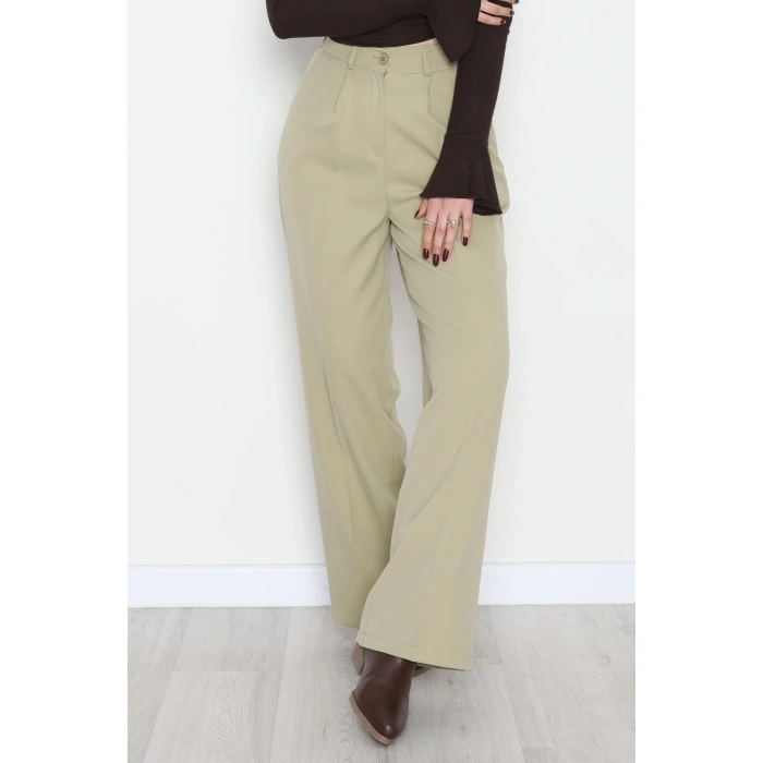 Dabıl Kumaş Bel Lastikli Palazzo Pantolon Çağla - 2082.1991.