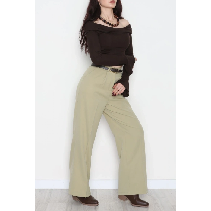 Dabıl Kumaş Bel Lastikli Palazzo Pantolon Çağla - 2082.1991.