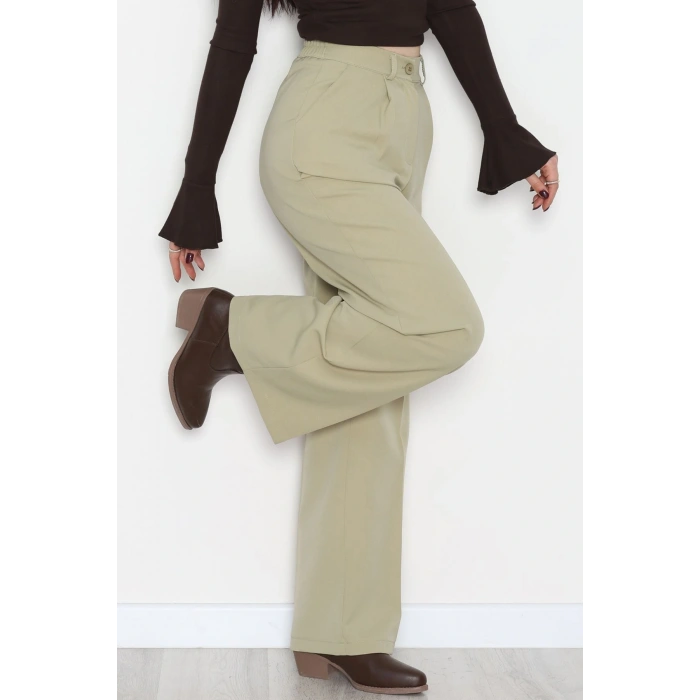 Dabıl Kumaş Bel Lastikli Palazzo Pantolon Çağla - 2082.1991.