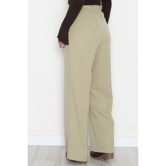 Dabıl Kumaş Bel Lastikli Palazzo Pantolon Çağla - 2082.1991.