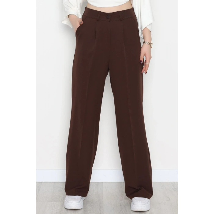 Dabıl Kumaş Bel Lastikli Palazzo Pantolon Kahve - 2082.1991.