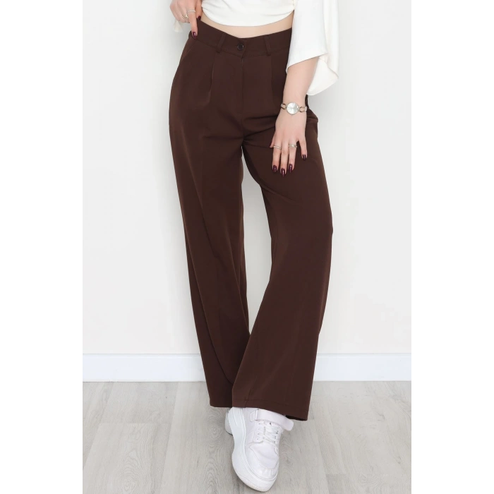 Dabıl Kumaş Bel Lastikli Palazzo Pantolon Kahve - 2082.1991.