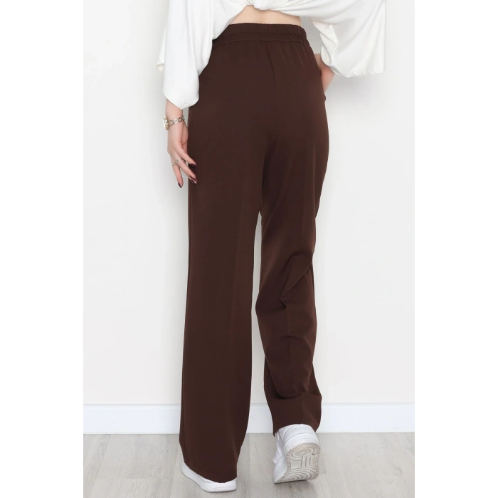 Dabıl Kumaş Bel Lastikli Palazzo Pantolon Kahve - 2082.1991.