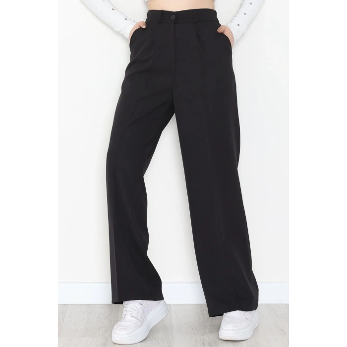 Dabıl Kumaş Bel Lastikli Palazzo Pantolon Siyah - 2082.1991.