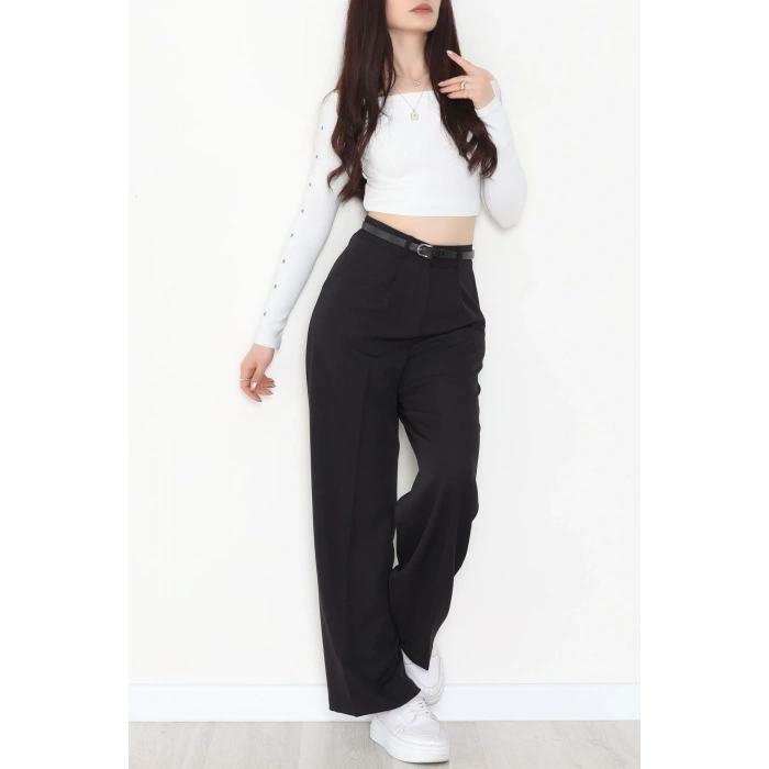 Dabıl Kumaş Bel Lastikli Palazzo Pantolon Siyah - 2082.1991.