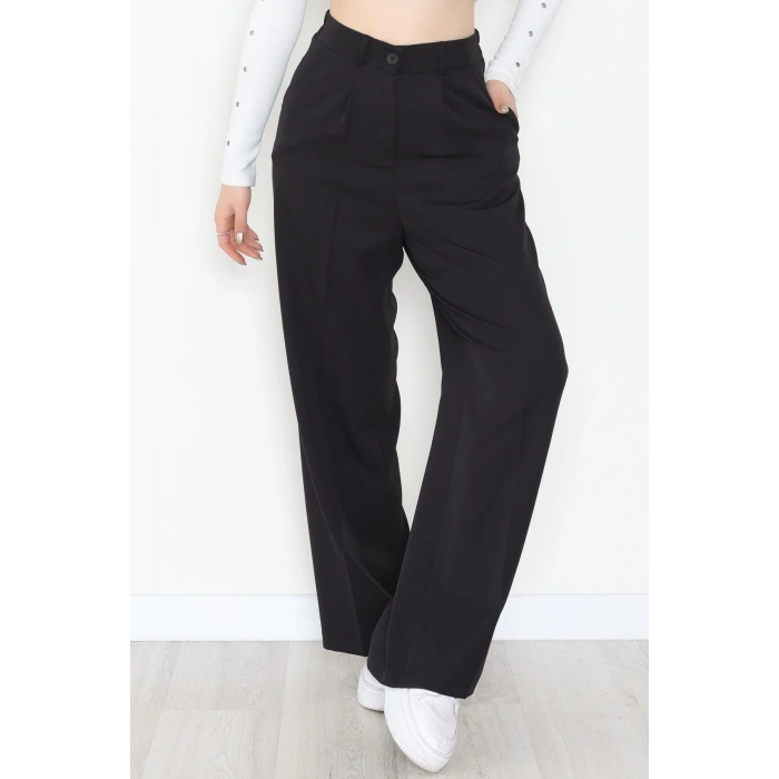 Dabıl Kumaş Bel Lastikli Palazzo Pantolon Siyah - 2082.1991.