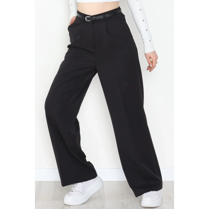 Dabıl Kumaş Bel Lastikli Palazzo Pantolon Siyah - 2082.1991.