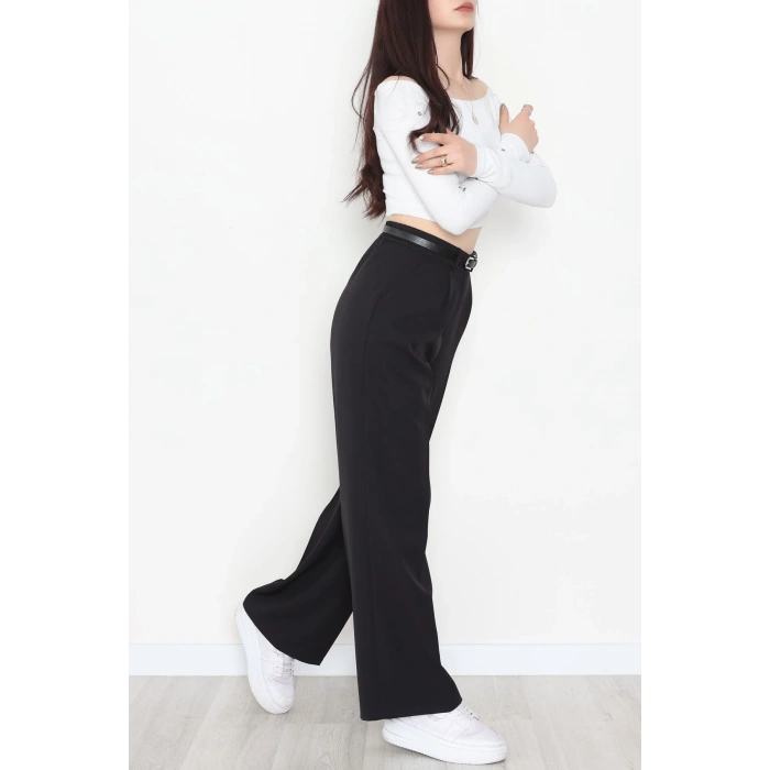 Dabıl Kumaş Bel Lastikli Palazzo Pantolon Siyah - 2082.1991.