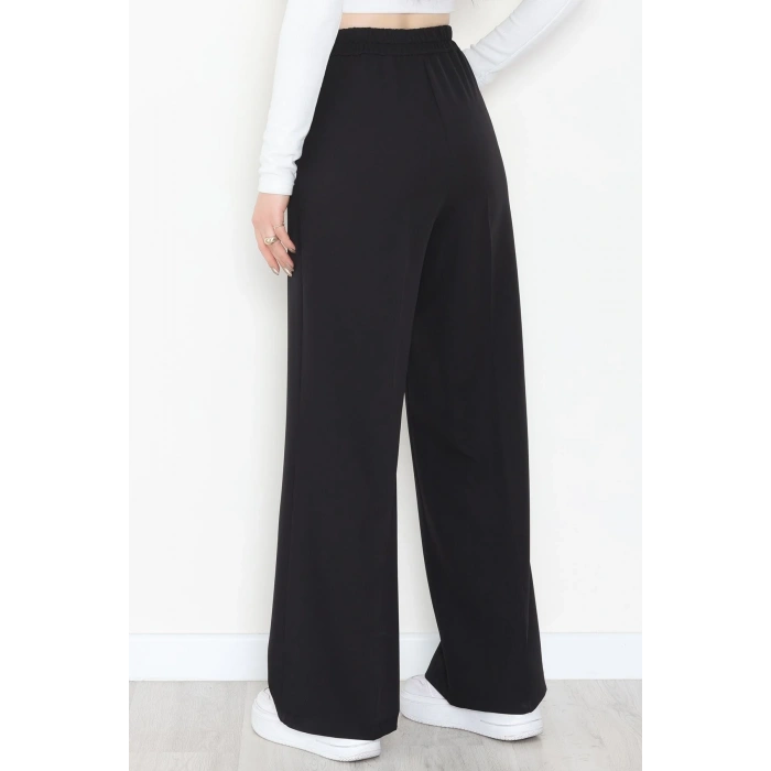 Dabıl Kumaş Bel Lastikli Palazzo Pantolon Siyah - 2082.1991.