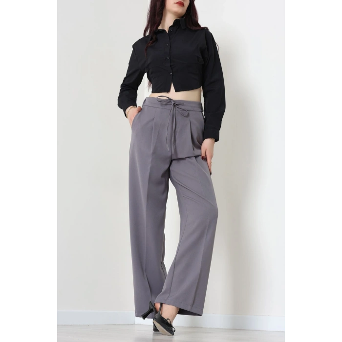 Dabıl Kumaş Beli Bağcıklı Pantolon Antrasit - 51615.683.