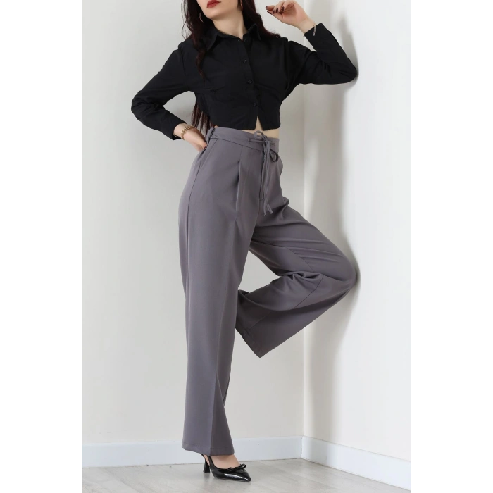 Dabıl Kumaş Beli Bağcıklı Pantolon Antrasit - 51615.683.