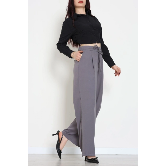 Dabıl Kumaş Beli Bağcıklı Pantolon Antrasit - 51615.683.