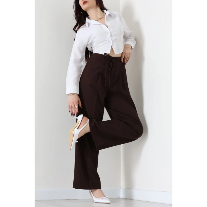 Dabıl Kumaş Beli Bağcıklı Pantolon Kahve - 51615.683.