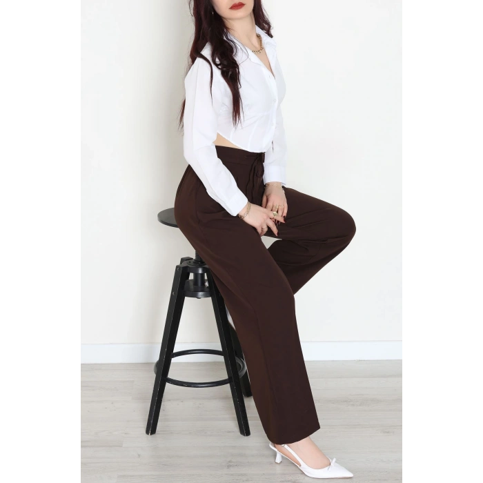 Dabıl Kumaş Beli Bağcıklı Pantolon Kahve - 51615.683.