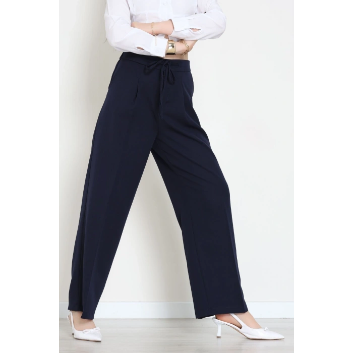 Dabıl Kumaş Beli Bağcıklı Pantolon Lacivert - 51615.683.