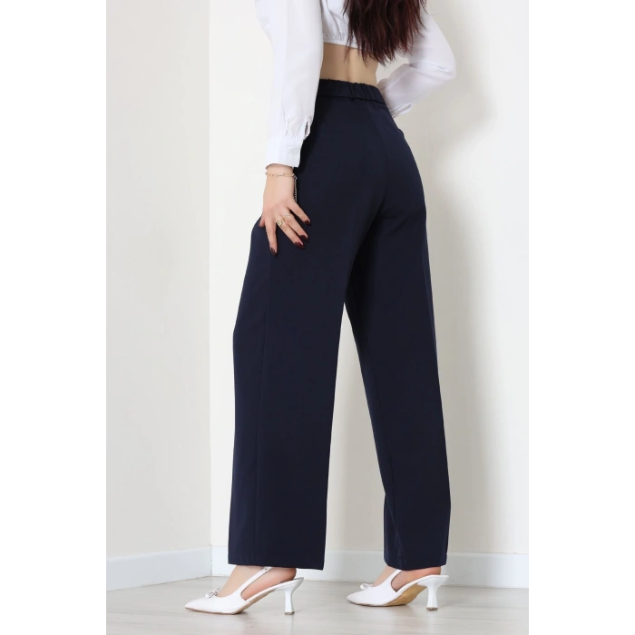 Dabıl Kumaş Beli Bağcıklı Pantolon Lacivert - 51615.683.