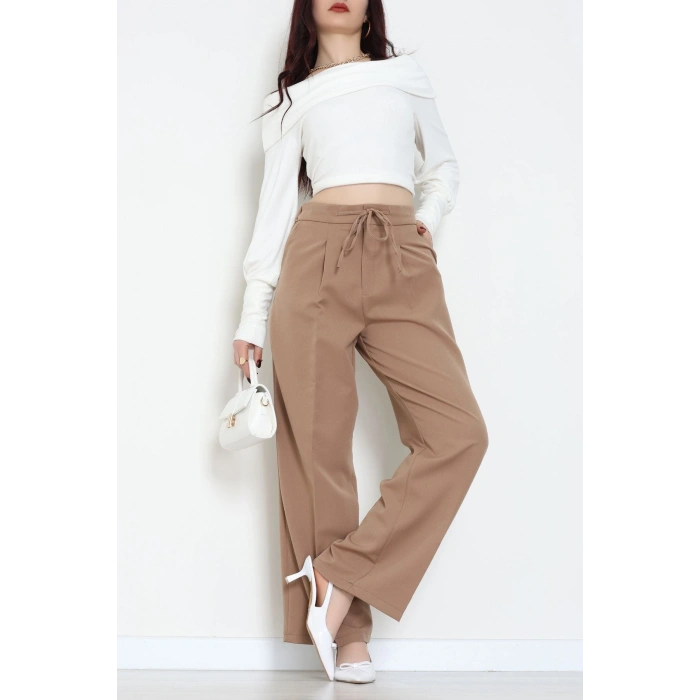 Dabıl Kumaş Beli Bağcıklı Pantolon Latte - 51615.683.