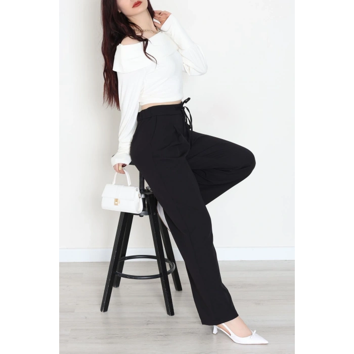 Dabıl Kumaş Beli Bağcıklı Pantolon Siyah - 51615.683.
