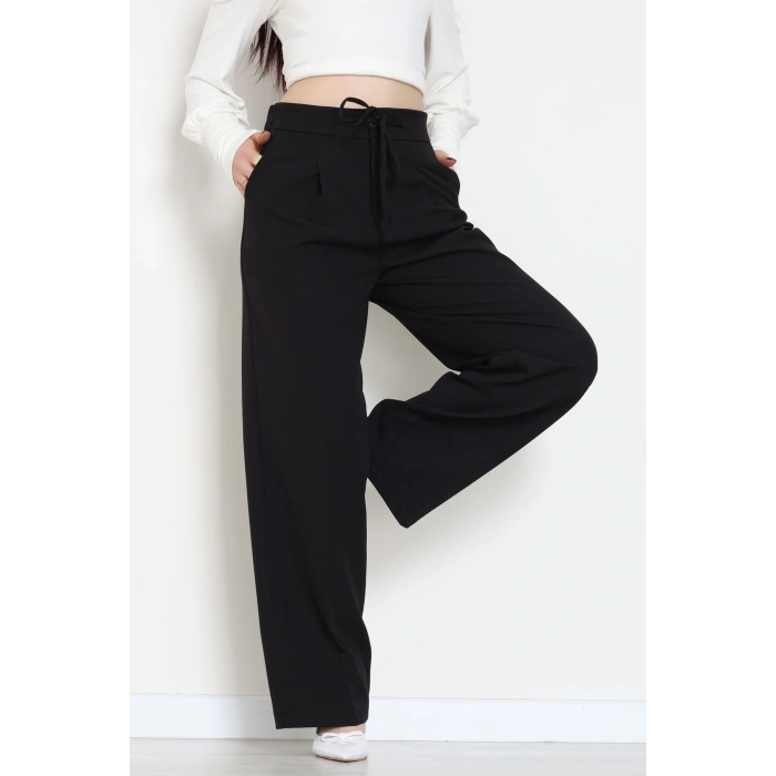 Dabıl Kumaş Beli Bağcıklı Pantolon Siyah - 51615.683.