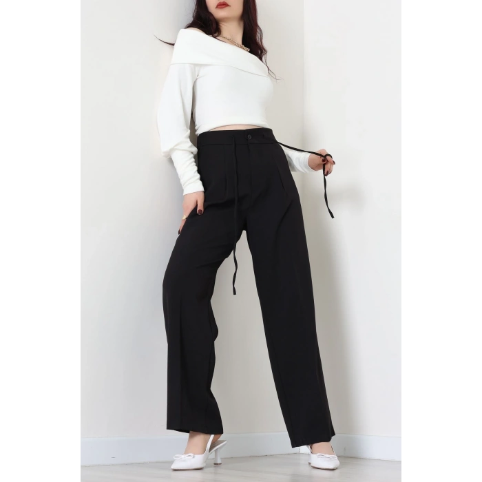 Dabıl Kumaş Beli Bağcıklı Pantolon Siyah - 51615.683.