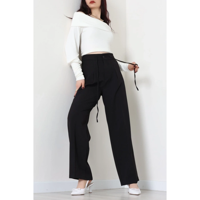 Dabıl Kumaş Beli Bağcıklı Pantolon Siyah - 51615.683.