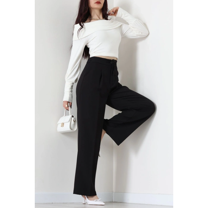 Dabıl Kumaş Beli Bağcıklı Pantolon Siyah - 51615.683.
