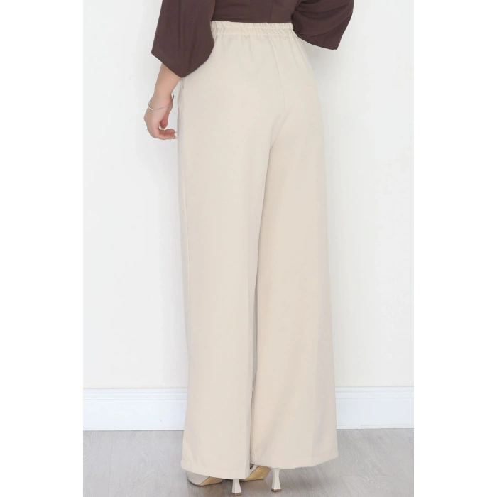 Dabıl Kumaş Beli Lastikli Palazzo Pantolon Bej - 51063.1991.