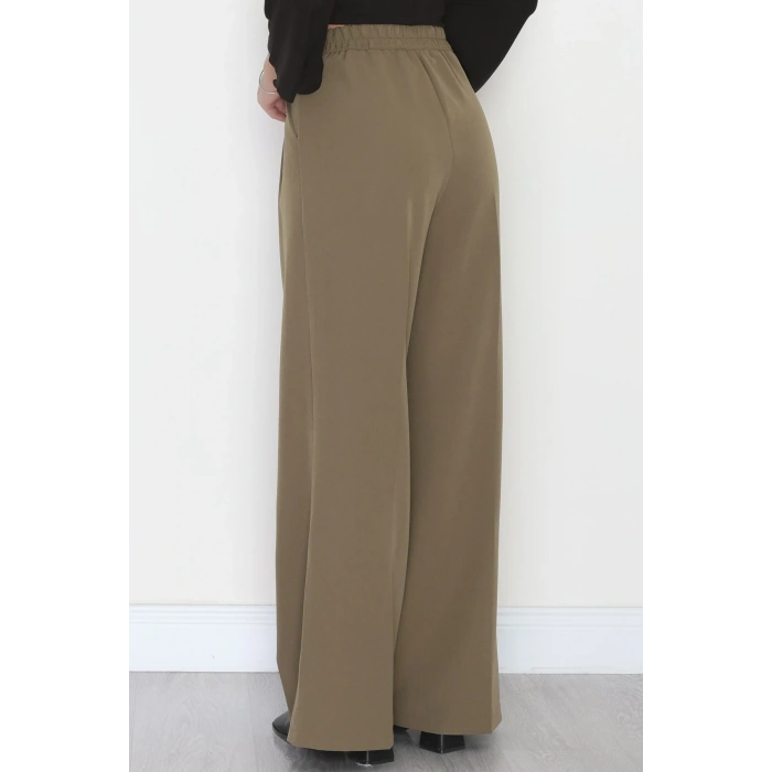 Dabıl Kumaş Beli Lastikli Palazzo Pantolon Haki - 51063.1991.