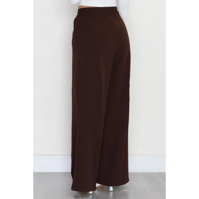 Dabıl Kumaş Beli Lastikli Palazzo Pantolon Kahve - 51063.1991.