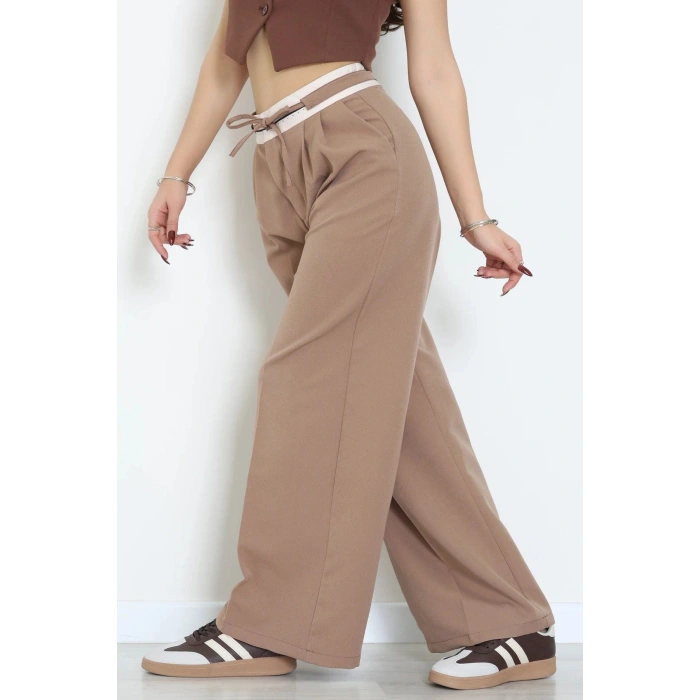 Dabıl Kumaş Beli Lastikli Palazzo Pantolon Latte - 51620.683.
