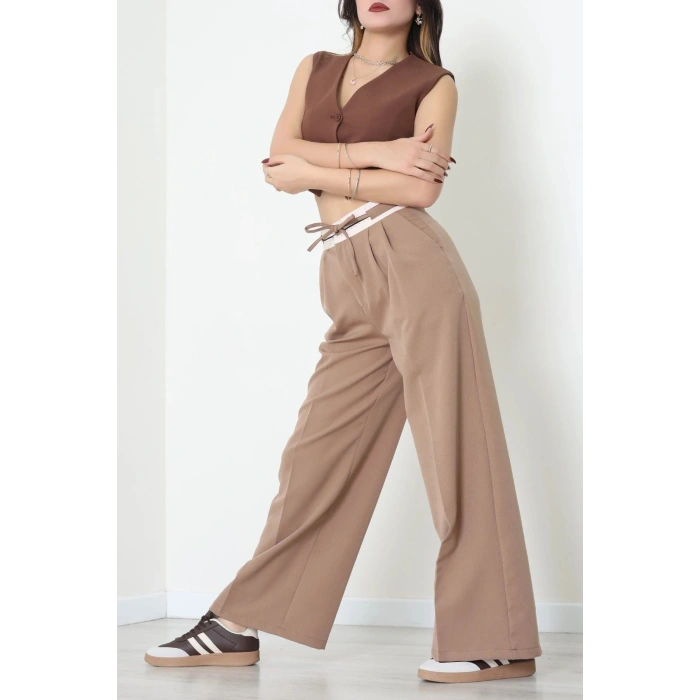 Dabıl Kumaş Beli Lastikli Palazzo Pantolon Latte - 51620.683.
