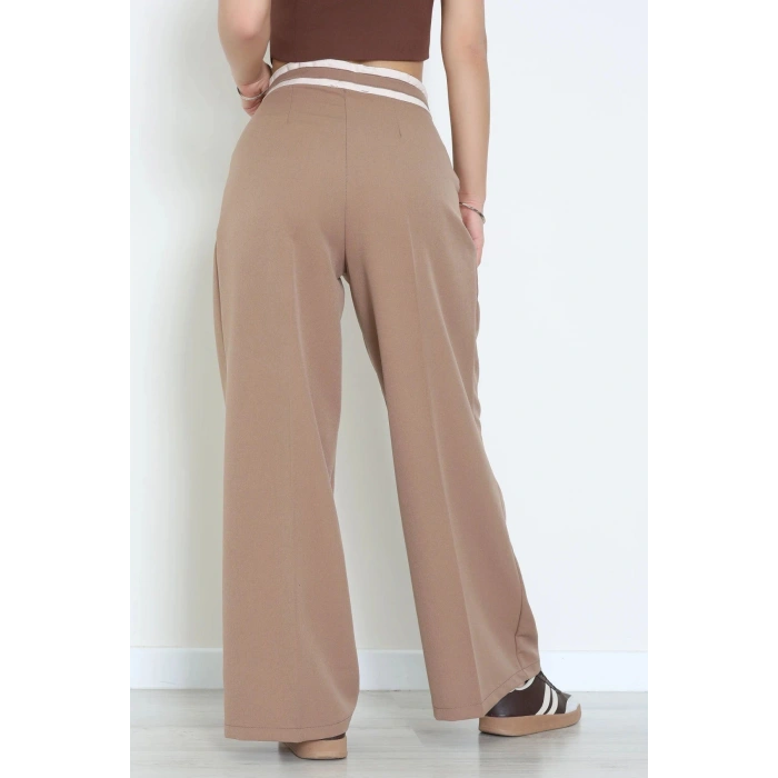 Dabıl Kumaş Beli Lastikli Palazzo Pantolon Latte - 51620.683.