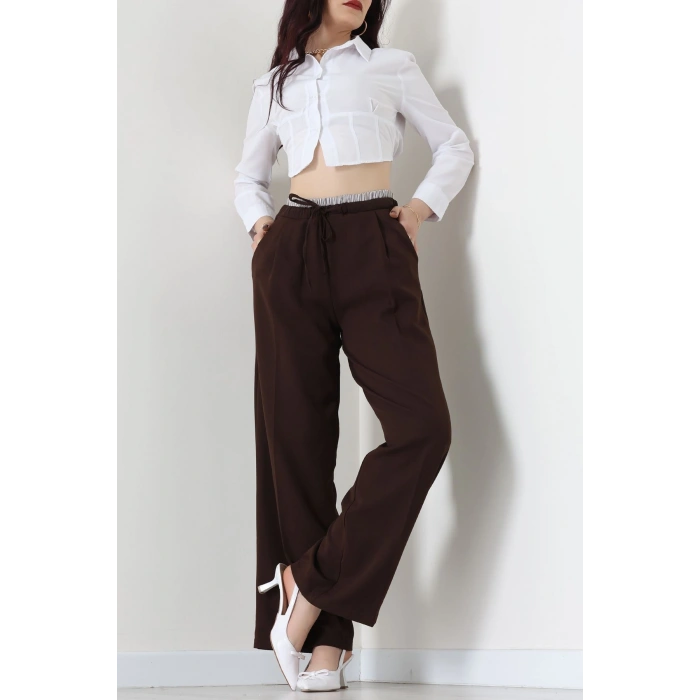 Dabıl Kumaş Beli Lastikli Pantolon Kahve - 51617.683.