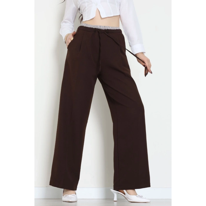 Dabıl Kumaş Beli Lastikli Pantolon Kahve - 51617.683.