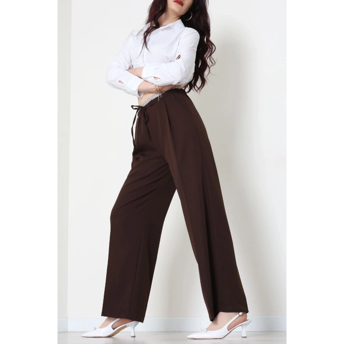Dabıl Kumaş Beli Lastikli Pantolon Kahve - 51617.683.