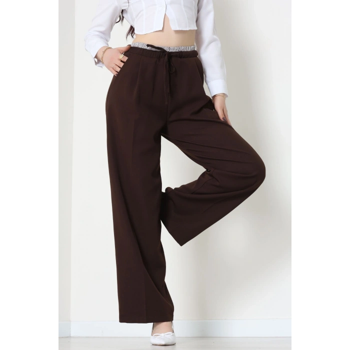 Dabıl Kumaş Beli Lastikli Pantolon Kahve - 51617.683.