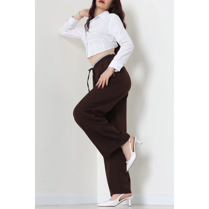 Dabıl Kumaş Beli Lastikli Pantolon Kahve - 51617.683.