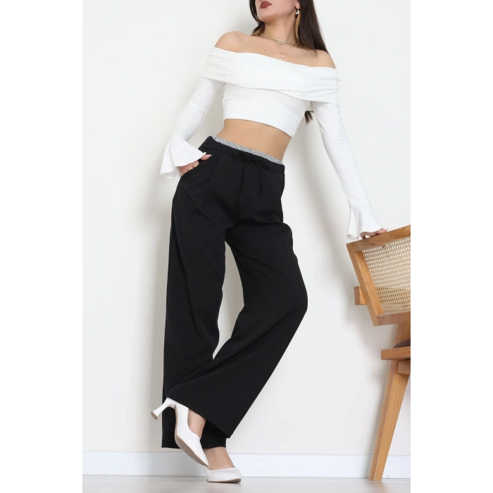 Dabıl Kumaş Beli Lastikli Pantolon Siyah - 51617.683.